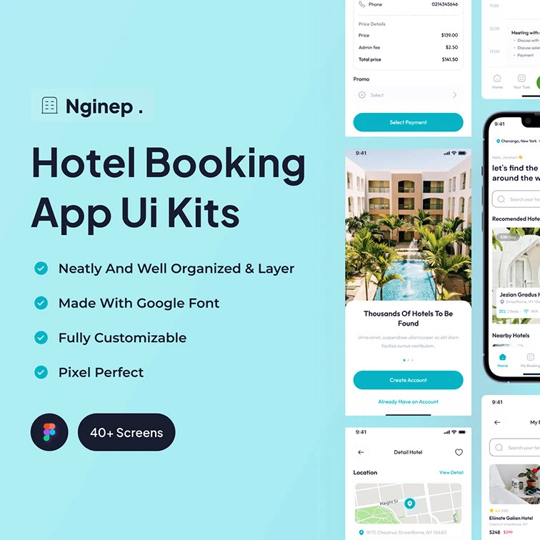 Nginep - 极简设计的酒店预订App Ui套件Figma源文件 Framer缩略图到位啦UI