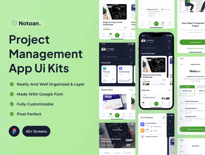 Notoan-项目管理应用UI工具包 Notoan - Project Management App Ui Kits figma格式