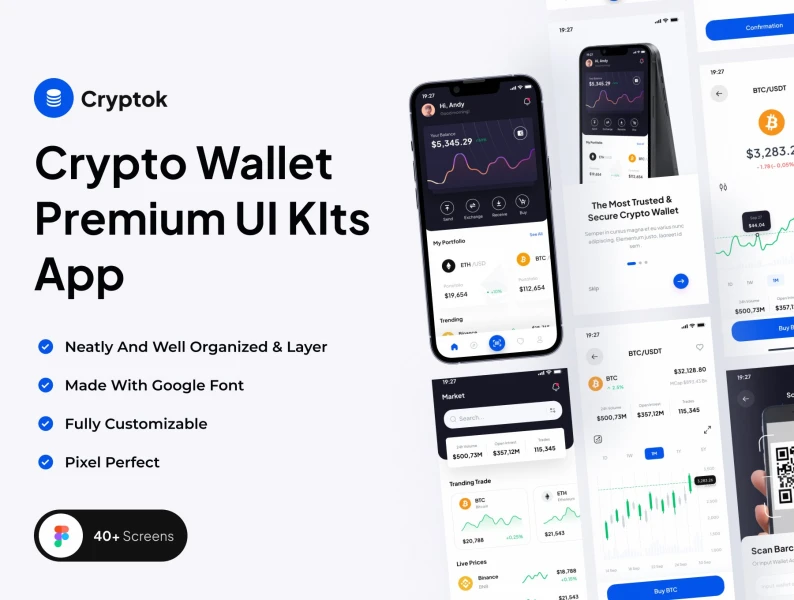 Cryptok-加密钱包高级UI工具包应用 Cryptok - Crypto Wallet Premium UI Kits App figma格式