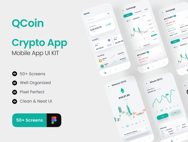 Q Coin - 加密钱包和金融应用UI套件 Q Coin - Crypto Wallet And Finance App UI Kit figma格式