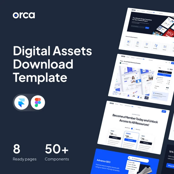 Orca - 数字下载Framer模板可切换的定价页Figma源文件 Figma, HTML, Illustrator, InDesign