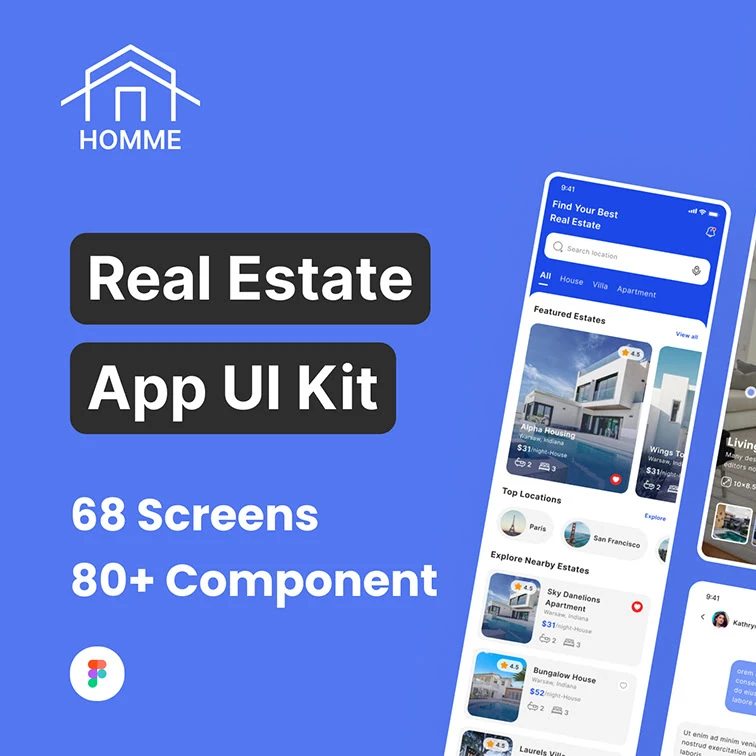 HOMME - Real Estate App UI Kit Figma源文件缩略图到位啦UI