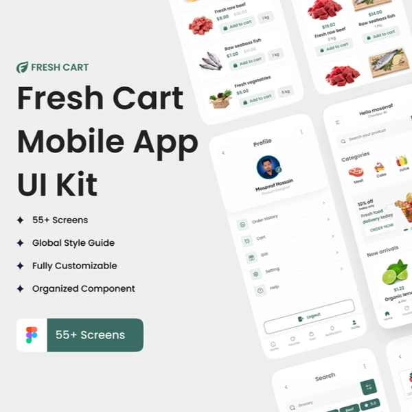 Fresh Cart - 杂货手机应用UI套件 Figma源文件