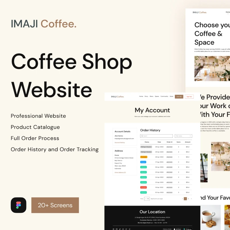 咖啡应用网站平台UI设计套件 Imaji Coffee Website - Coffee Shop and Online Shop UI Kit figma格式缩略图到位啦UI