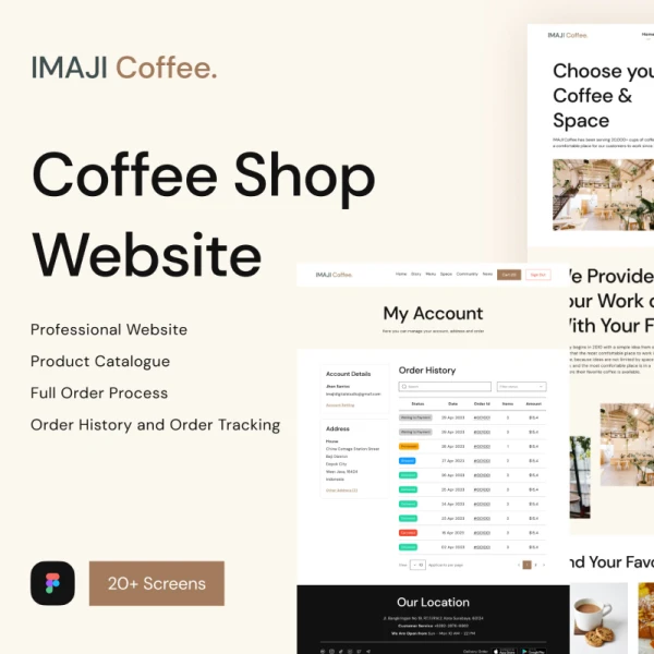 咖啡应用网站平台UI设计套件 Imaji Coffee Website - Coffee Shop and Online Shop UI Kit figma格式