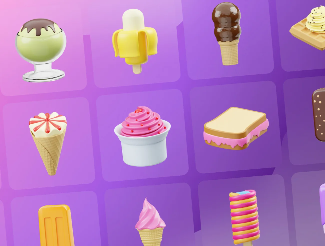 15款冰糕冰淇淋3D图标模型设计素材 Ice Cream 3D Icon blender格式-3D/图标-到位啦UI