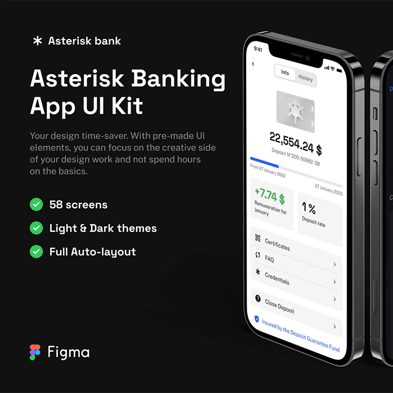 银行金融理财应用UI设计套件58屏 Asterisk Banking UI Kit figma, png格式缩略图到位啦UI