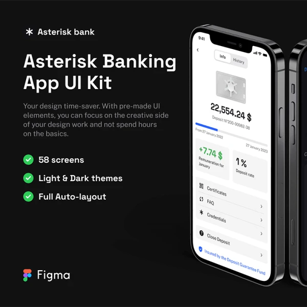 银行金融理财应用UI设计套件58屏 Asterisk Banking UI Kit figma, png格式
