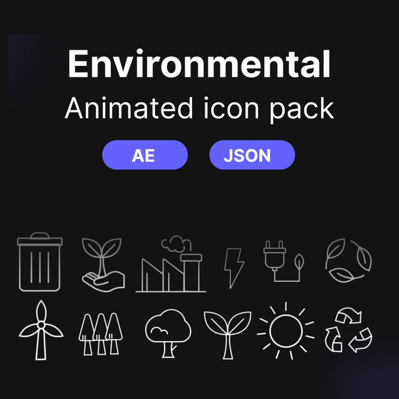 环保主题动画图标设计素材 Environmental Animated Icon AE, html, JSON, svg格式缩略图到位啦UI