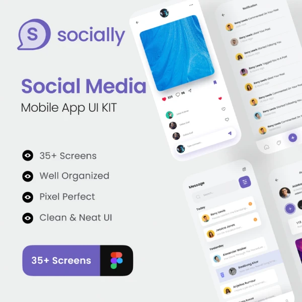 社交媒体应用程序 UI 套件35屏 Socially - Social Media App UI Kit .figma