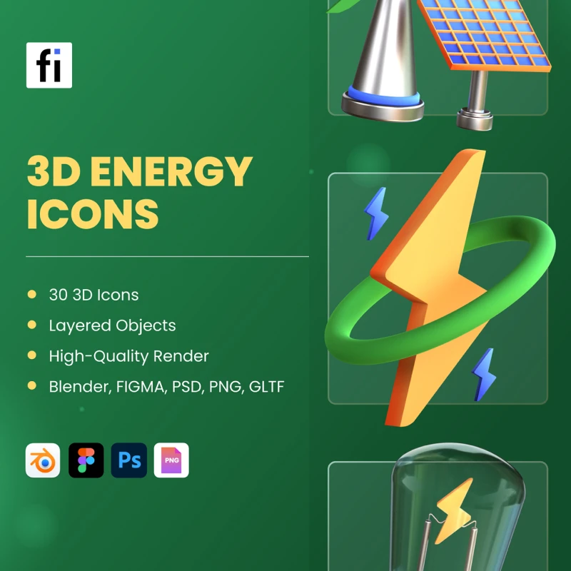 3D能源与环境图标 优质的3D能源与环境图标，适用于网页、应用程序、营销和演示设计 3D Energy and Environment Icons sketch, blender, psd, figma, lunacy格式缩略图到位啦UI