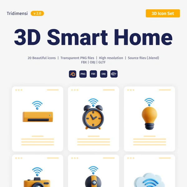 智能家居3D图标集 Smart Home 3D Icon Set