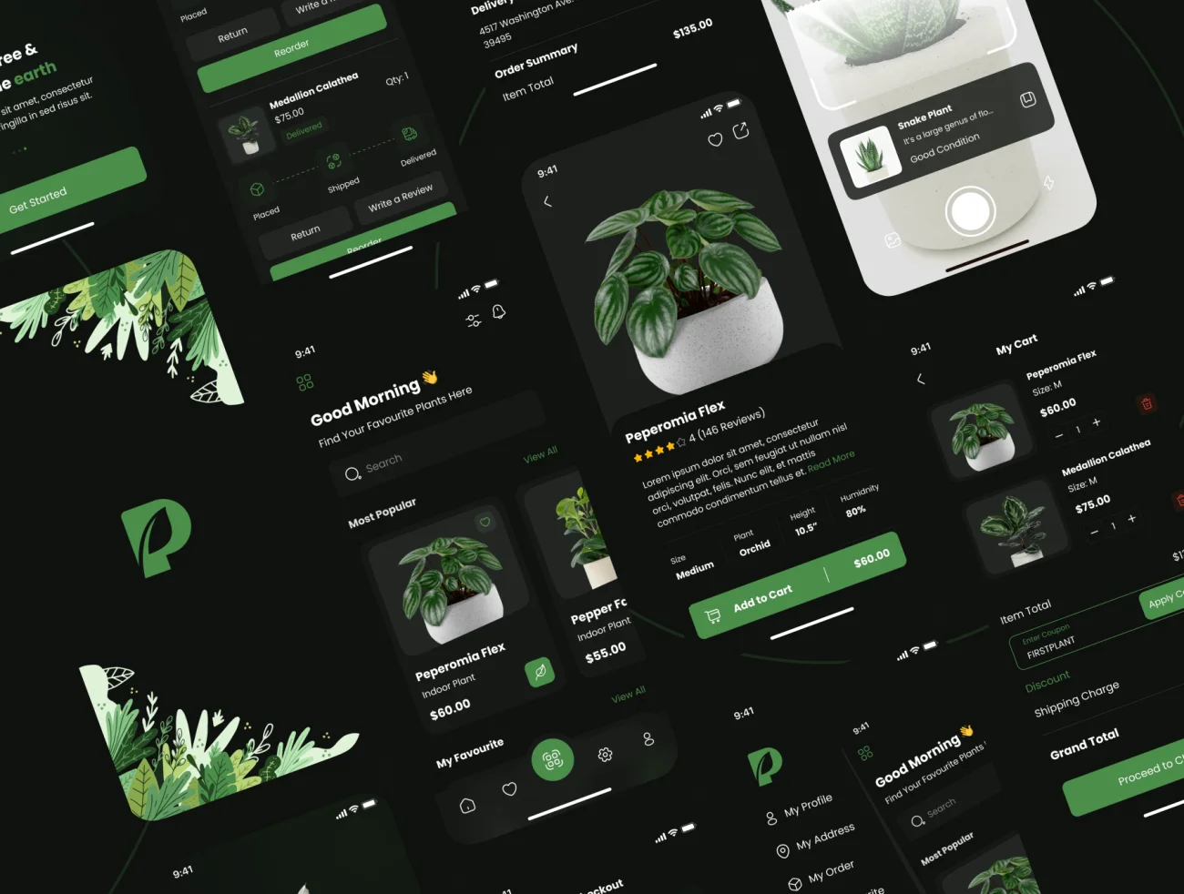 植物网购店铺应用UI设计套件工具包素材 Plant Shop App UI Kit .figma-UI/UX、ui套件、主页、介绍、应用、网购、详情-到位啦UI