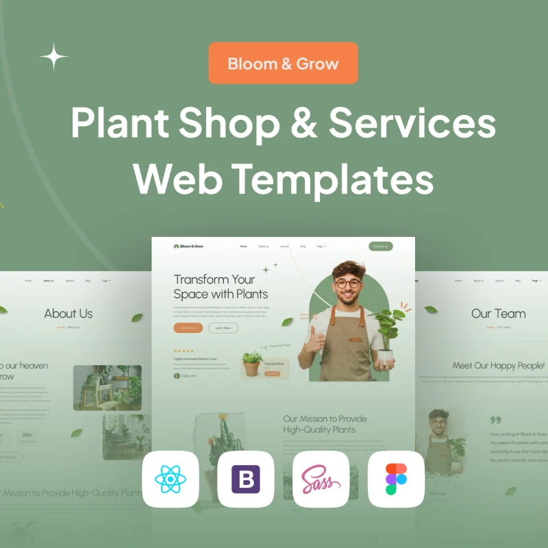 Bloom & Grow - 现代简约风格的高级植物商店和服务Web模板 Bloom & Grow - Plant Shop and Service Web Tempates html, figma格式缩略图到位啦UI