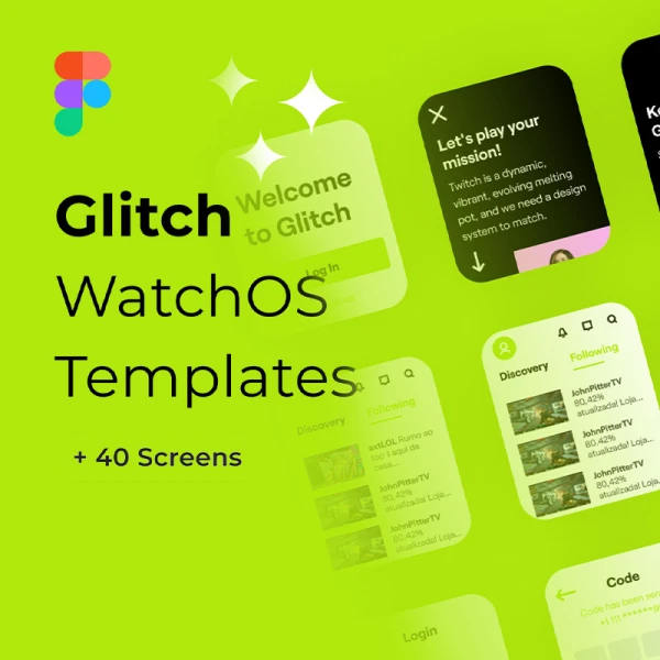 苹果手表系统直播流媒体播放应用UI设计套件40款 Glitch - WatchOS Templates .figma