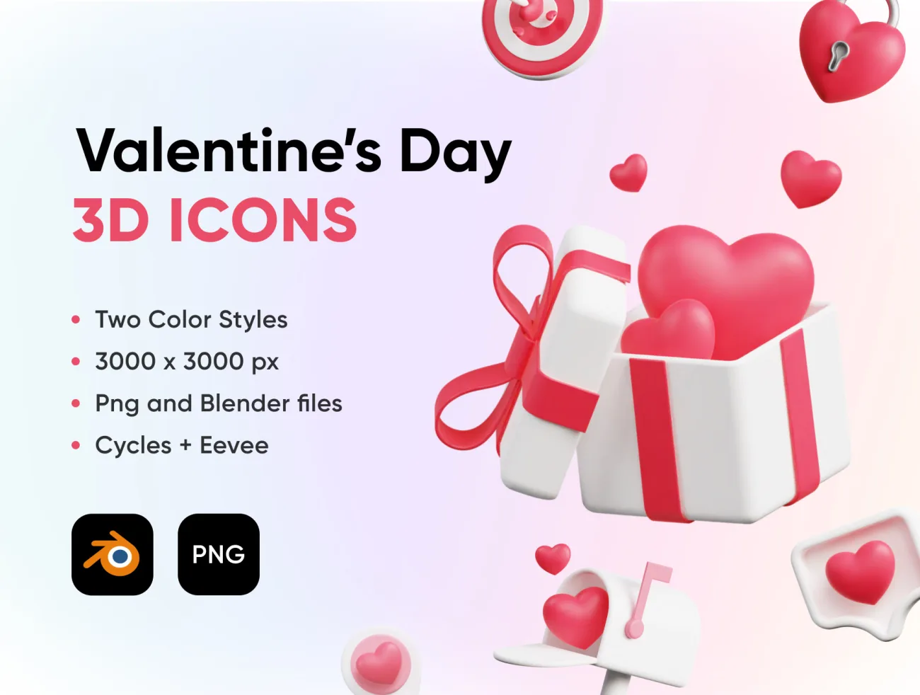 情人节爱心3D图标模型 Love and Valentines Day 3d Icons Pack-3D/图标-到位啦UI
