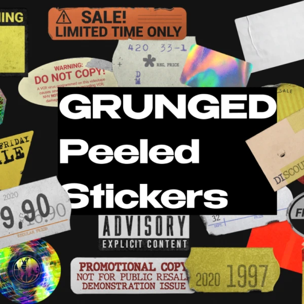 50+斑驳掉皮真实感贴纸（仅PNG文件） 50+ GRUNGED Peeled Stickers psd格式