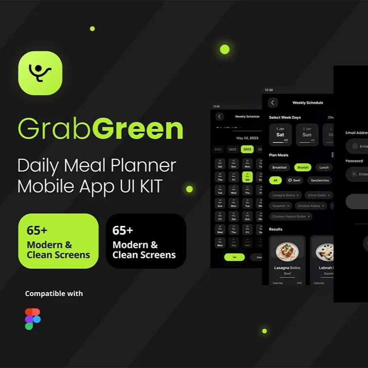 GrabGreen - 每日健康食物餐饮规划手机应用 UI 套件 Figma源文件缩略图到位啦UI