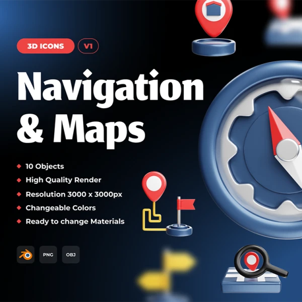 导航和地图3D图标Figma源文件 Figma Blender