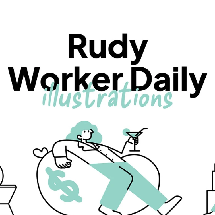 Rudy 工人日常可爱简约插画 Figma 插画缩略图到位啦UI
