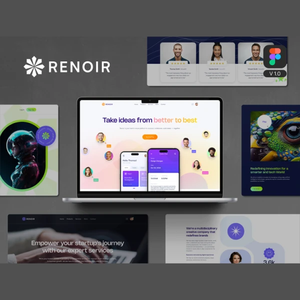 Renoir - 现代商业、Web3、人工智能和创业公司Figma模板和UI套件 V1.0 Figma源文件Otf