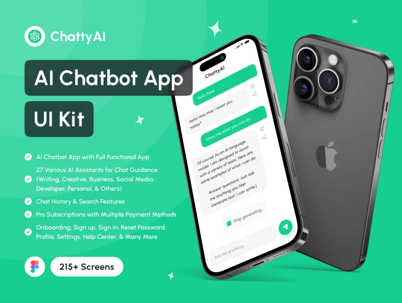 ChattyAI-AI聊天机器人应用UI工具包 ChattyAI - AI Chatbot App UI Kit android, figma格式