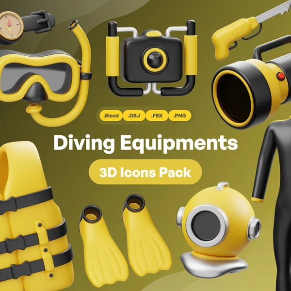 潜水装备3D图标源码模板Blender Framer