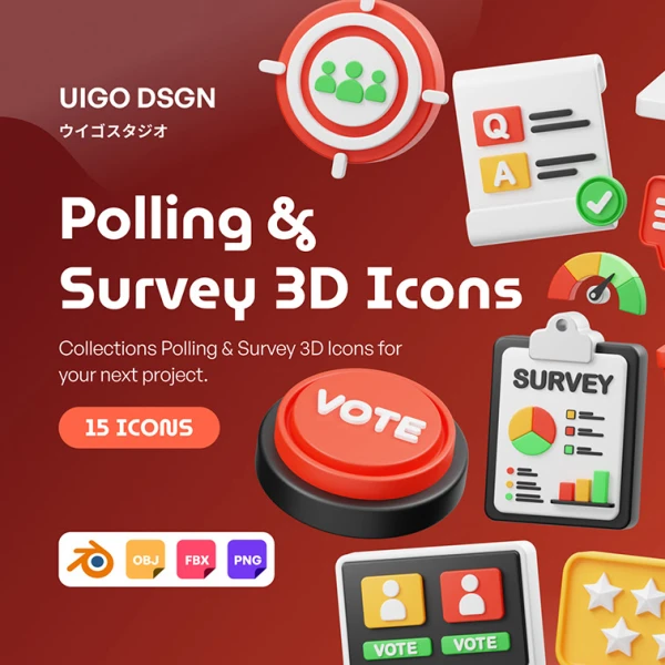 投票和调查3D图标Figma, Blender