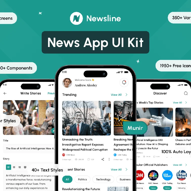 Newsline - 新闻App主题模板 Figma Illustrator UI套件缩略图到位啦UI