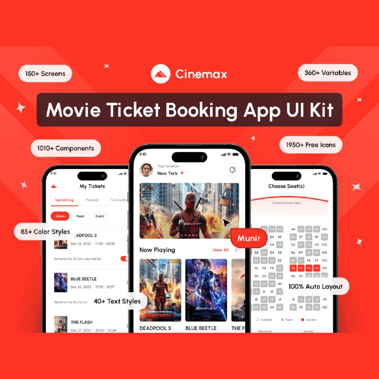 Cinemax - 电影票预订应用 UI 套件 Figma源文件素材缩略图到位啦UI