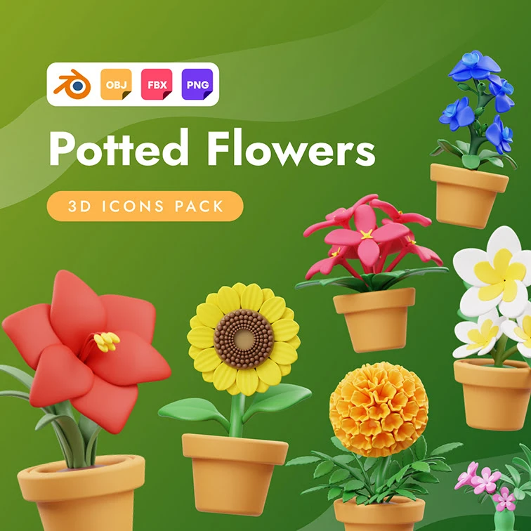 盆栽花卉3D图标 Figma, Illustrator, Photoshop, Blender缩略图到位啦UI