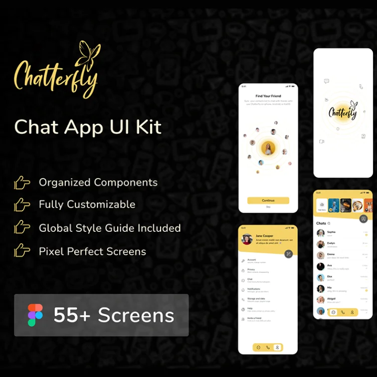 Chatterfly - 聊天应用 UI Kit 模板素材缩略图到位啦UI
