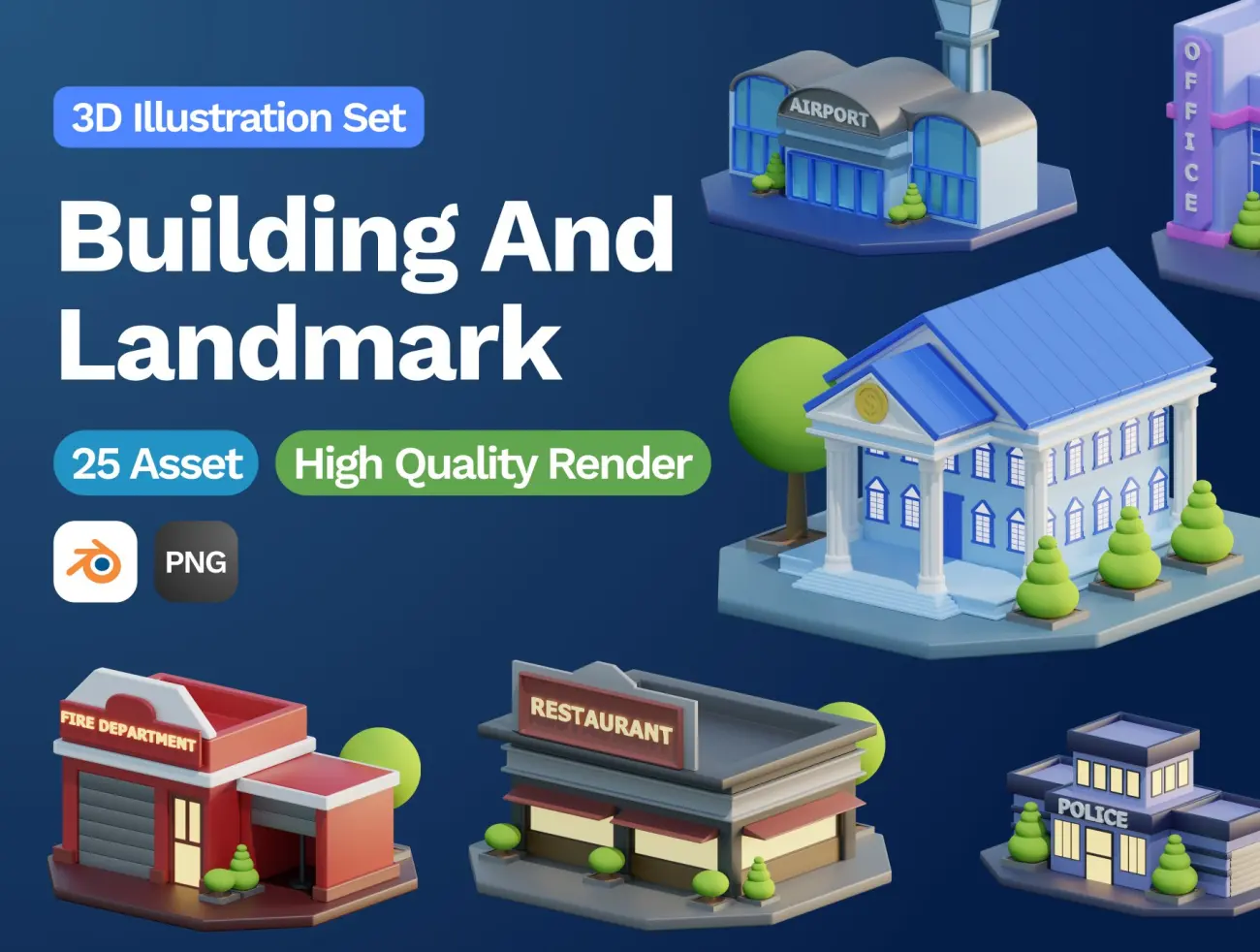 3D建筑和地标插画 3D Building and Landmarks Illustration缩略图到位啦UI