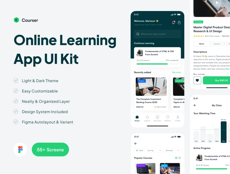Courser - 在线学习应用UI套件 Courser - Online Learning App UI Kit