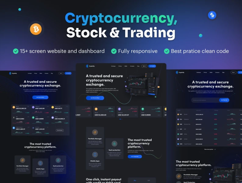 Cryptolly - 加密货币着陆页&仪表板编码模板 Cryptolly - Cryptocurrency Landingpage _ Dashboard Coded Template