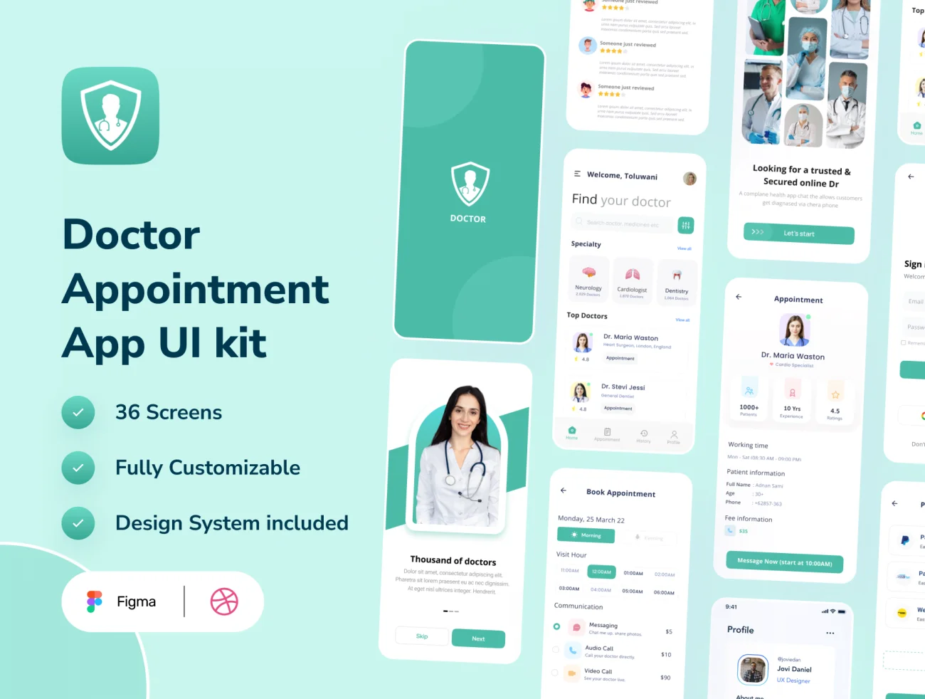 医生预约应用程序 UI Kit Doctor Appointment App Ui Kit缩略图到位啦UI
