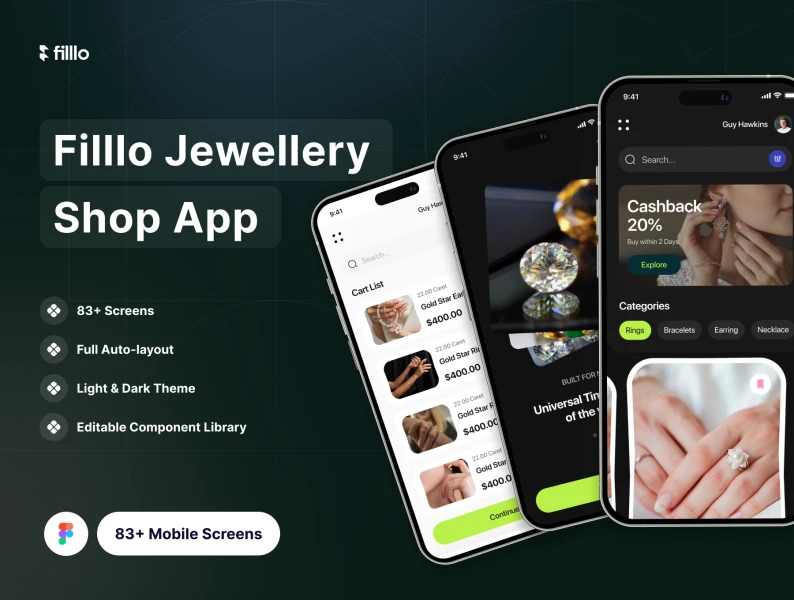 Filllo珠宝店应用UI套件 Filllo Jewellery Shop App UI Kit