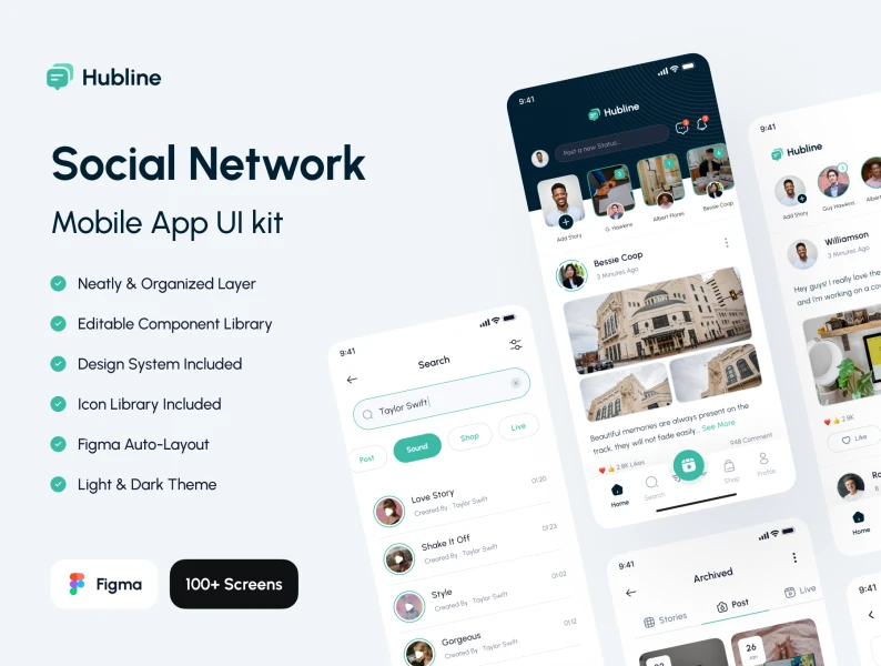 Hubline - 社交网络手机应用程序 UI Kit Hubline - Social Network Mobile App UI Kit