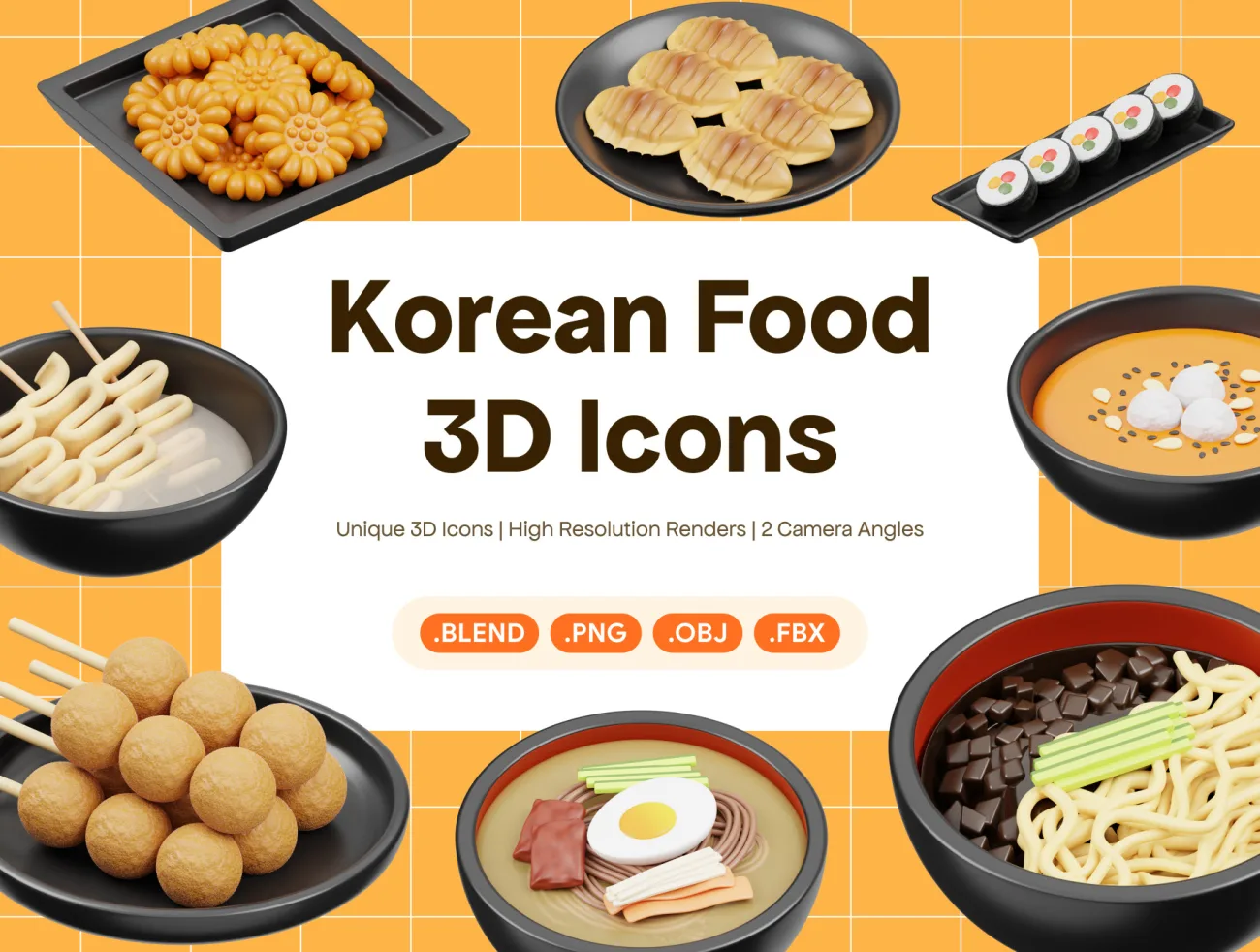 韩国食品3D图标 Korean Food 3D Icon缩略图到位啦UI