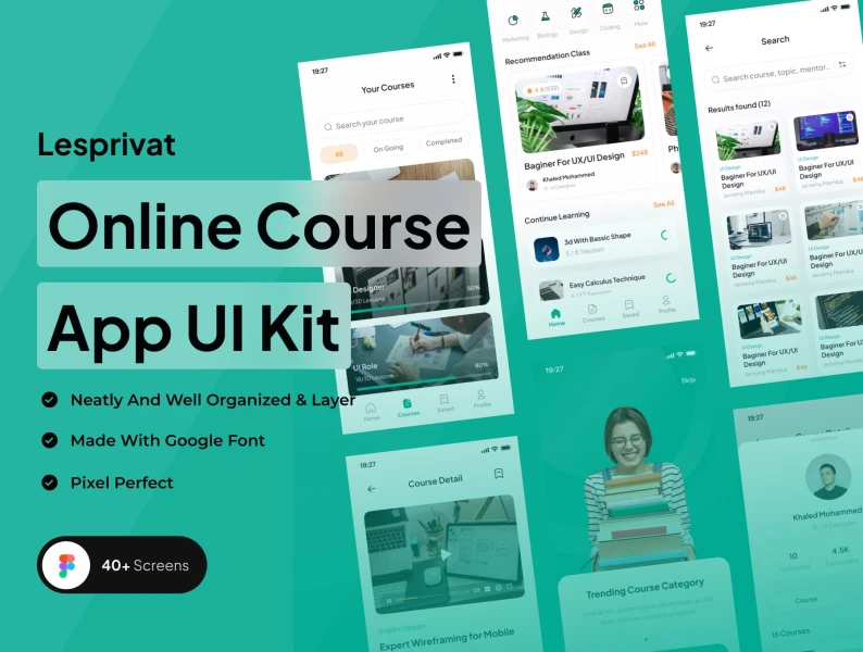 Lesprivat - 在线课程手机应用 UI Kit Lesprivat - Online Course App UI Kit