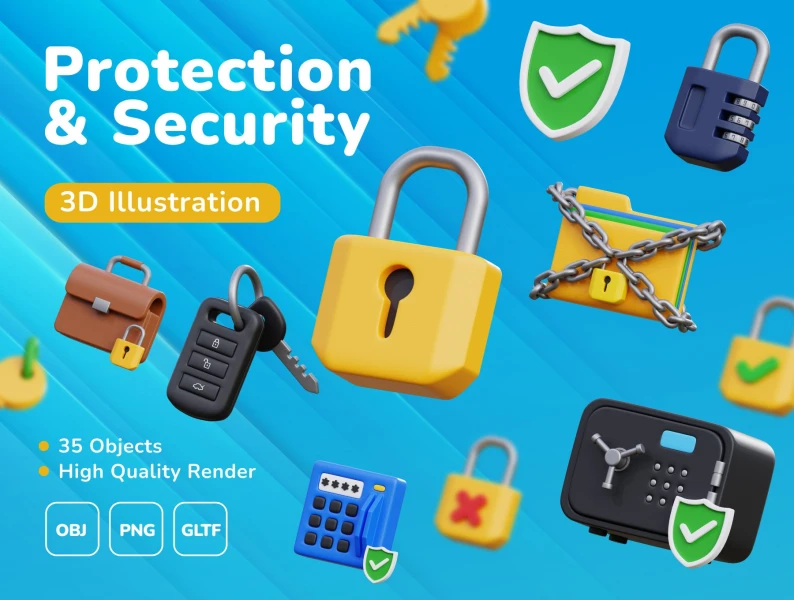 防护安全3D图标集 Protection & Security 3D Icon Set