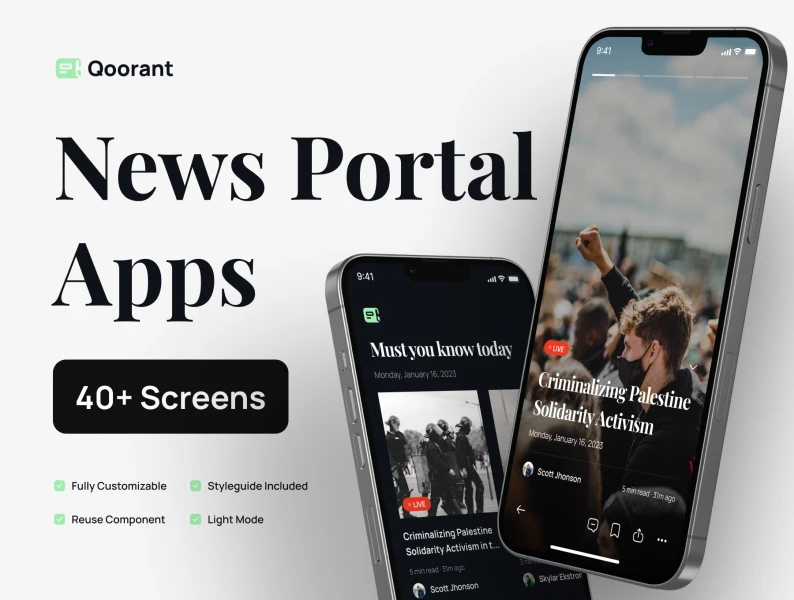 Qoorant - 新闻门户手机应用 UI Kit Qoorant - News Portal Mobile Apps UI Kit