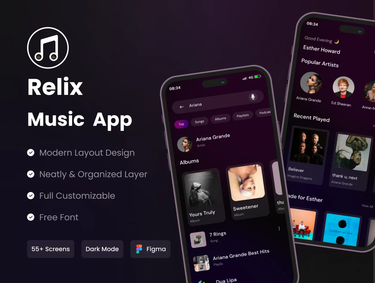 Relix Figma - 音乐应用程序UI套件 Relix Figma - Music App UI Kit Figma缩略图到位啦UI