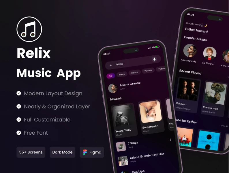 Relix Figma - 音乐应用程序UI套件 Relix Figma - Music App UI Kit Figma