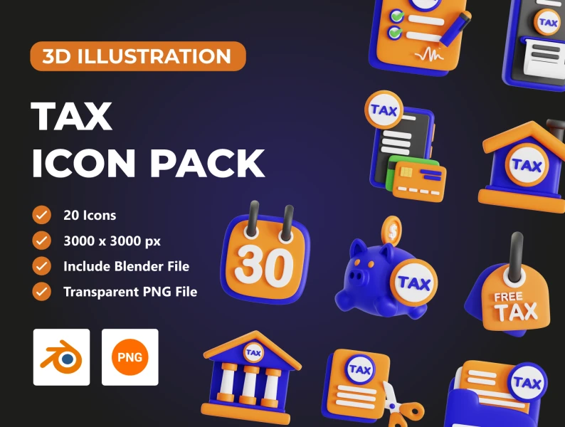 税务3D图标集 Tax 3D Icon Set