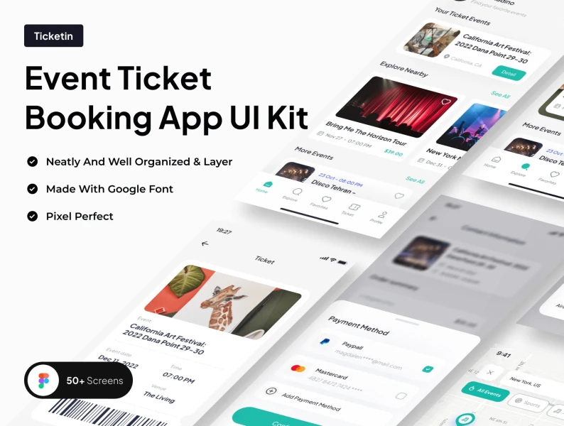 Ticketin - 活动门票预订应用程序 UI Kit Ticketin - Event Ticket Booking App UI Kit