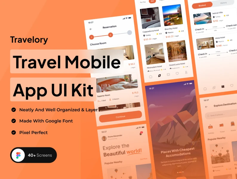 Travelory - 旅行手机应用程序 UI Kit Travelory - Travel Mobile App UI Kit