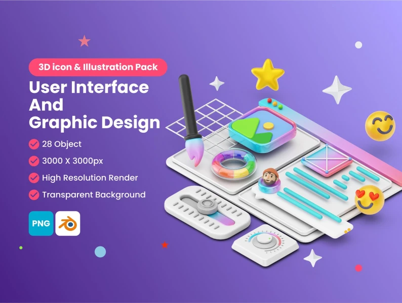 用户界面和图形设计3D图标模型素材 User Interface And Graphic Design 3D Icon & illustration pack