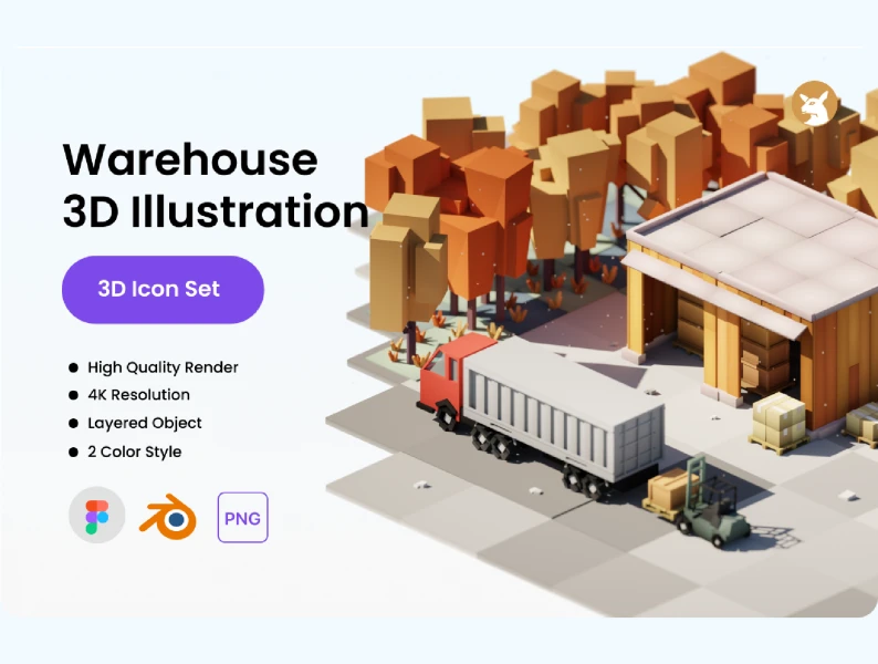 Warehouse-仓库3D图标模型 Warehouse 3D Illustration