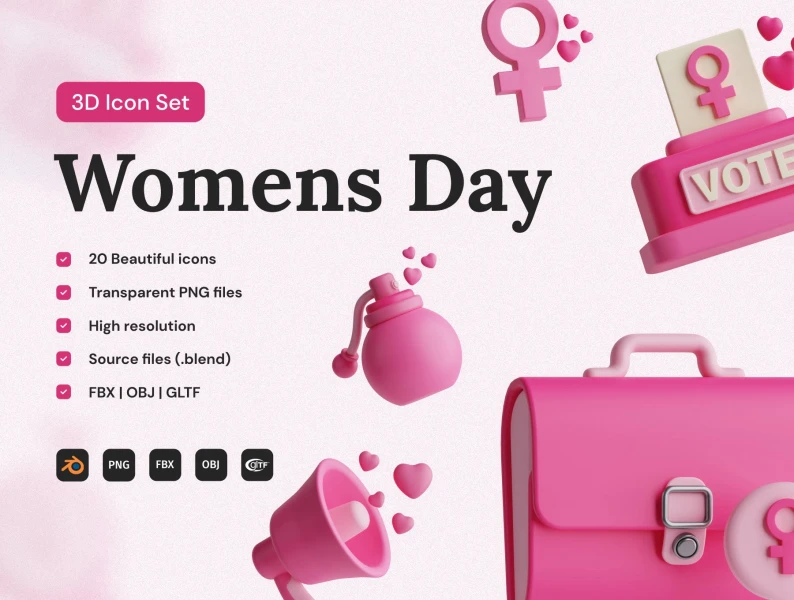 38女人节3D图标集 Women's Day 3D Icon Set